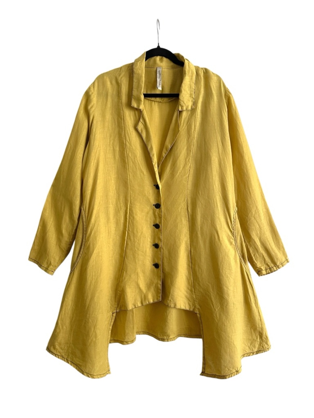 CYNTHIA ASHBY Linen Tunic‎ Jacket Golden Yellow Lagenlook Artsy Oversized Small